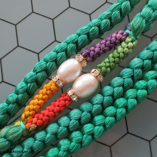 grün mit Perlen und Straß Kordel Obijime, Seide