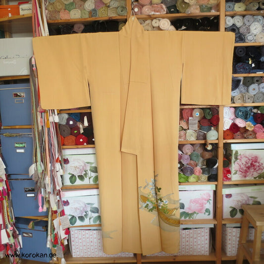 Japan Boote im Schilf Stickerei Irotomesode Seidencrepe Kimono