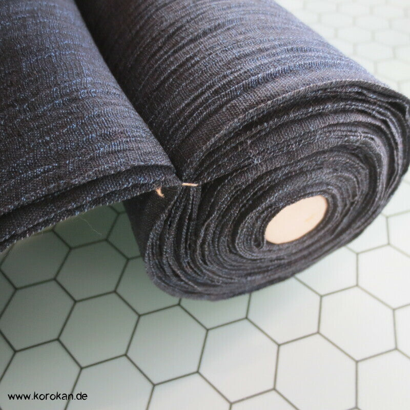 schwarzblau melierter Kimono Krepp, Hanf, grob