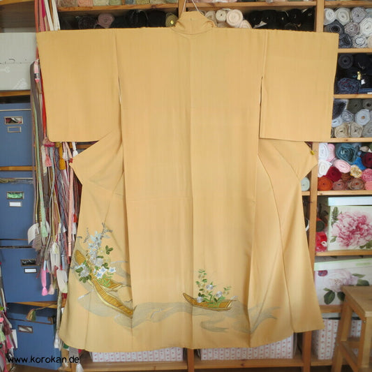 Japan Boote im Schilf Stickerei Irotomesode Seidencrepe Kimono
