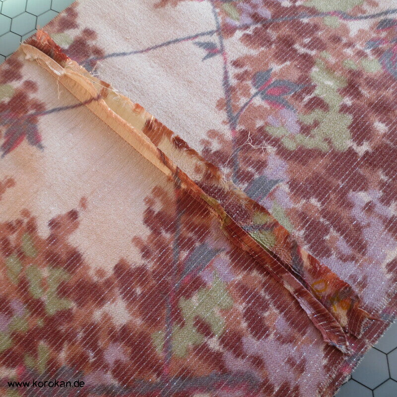 Herbstblätterzweige Seide / Rayon / Lurexstreifen Kimono Krepp