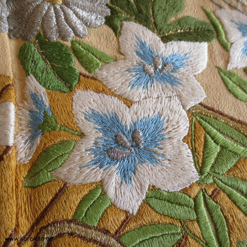 Japan Boote im Schilf Stickerei Irotomesode Seidencrepe Kimono