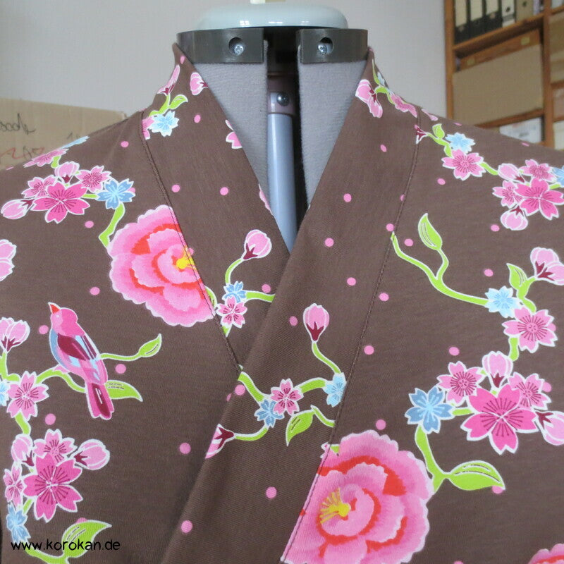 Kimonoshirt aus Stenzo Baumwolljersey Blumen, Vögel