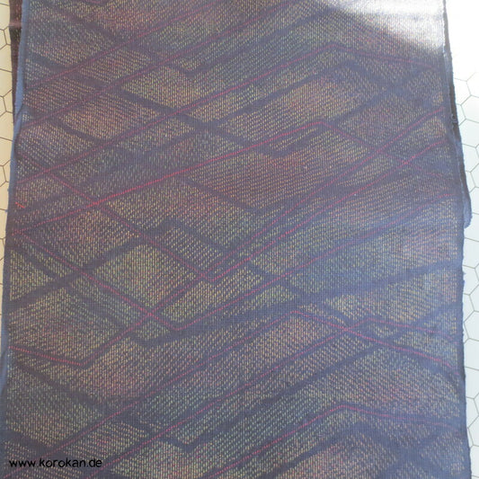 abstrakte Zacken, regenbogenbunt in dunkelblau Kasuri Tsumugi Kimono Seide