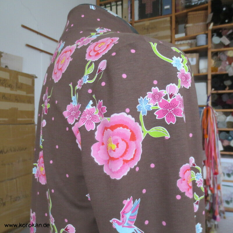 Kimonoshirt aus Stenzo Baumwolljersey Blumen, Vögel