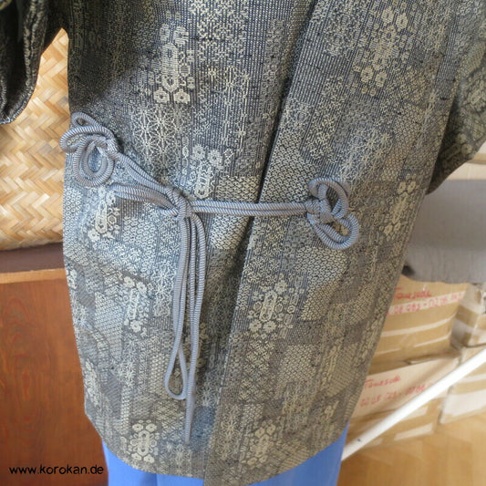 Dochugi Kimono Jacke, graubeiges Jacquard Mischgewebe
