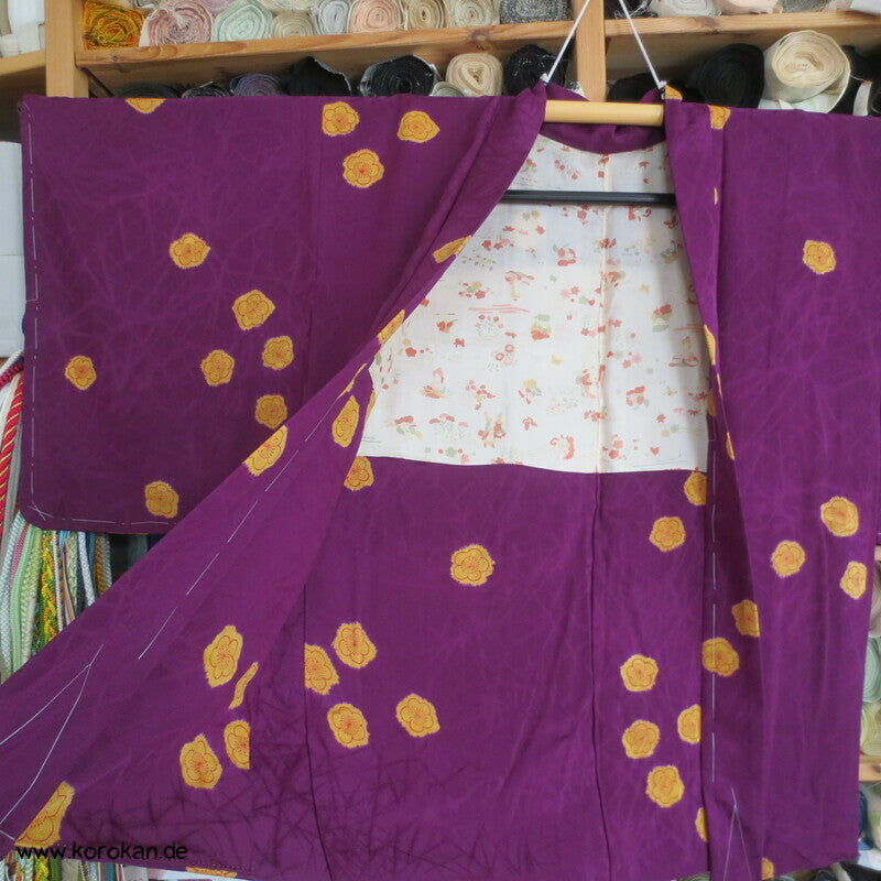 pflaumenlila Shibori Sakura Haori Seidendamast
