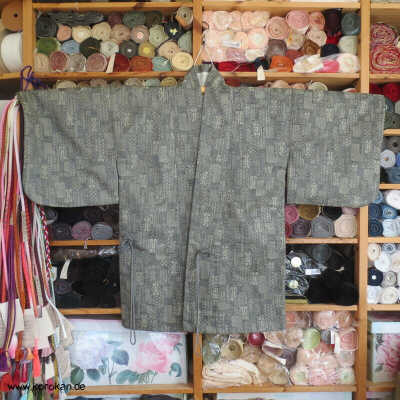 Dochugi Kimono Jacke, graubeiges Jacquard Mischgewebe