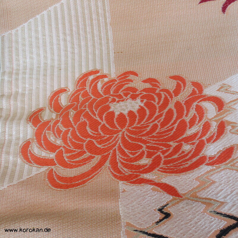 Japanischer Seidenbrokat Kiku und Matsukawabishi Nagoya Obi Kimonogürtel