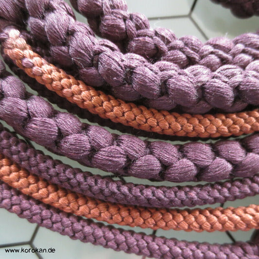 aubergine - umbra Kordel Obijime, Seide, eine Seite dreigeteilt