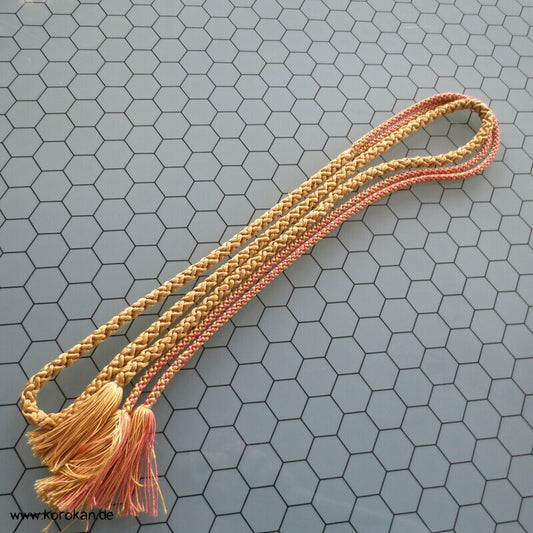 curry - apricot Kordel Obijime, Seide, ein Ende zweigeteilt