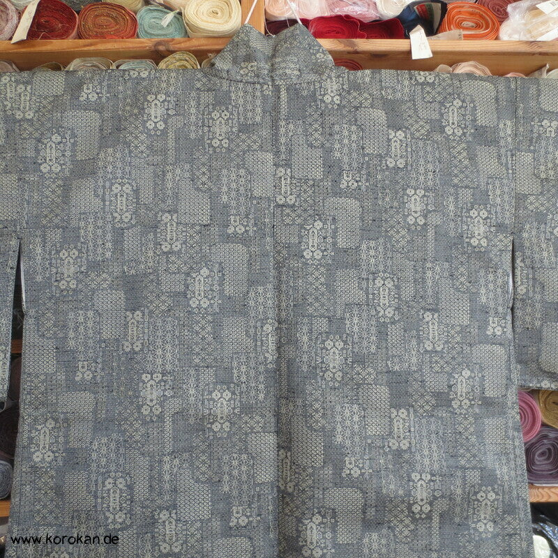 Dochugi Kimono Jacke, graubeiges Jacquard Mischgewebe