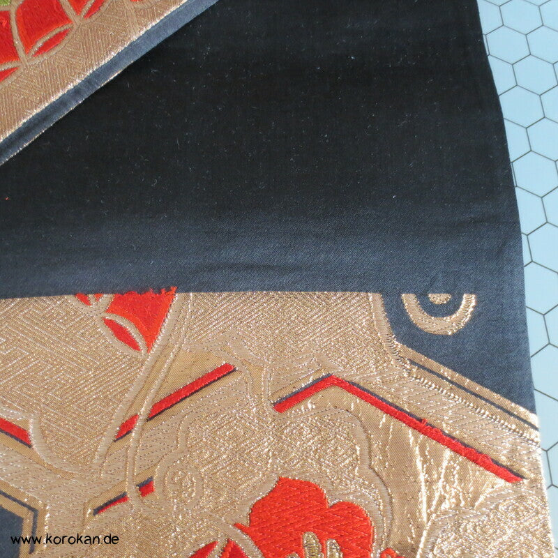 Schmetterlinge Fukuro Obi schwarzgrundiger Seiden Brokat Kimonogürtel