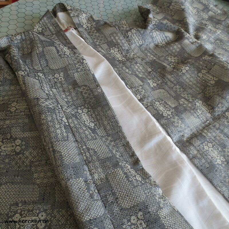 Dochugi Kimono Jacke, graubeiges Jacquard Mischgewebe