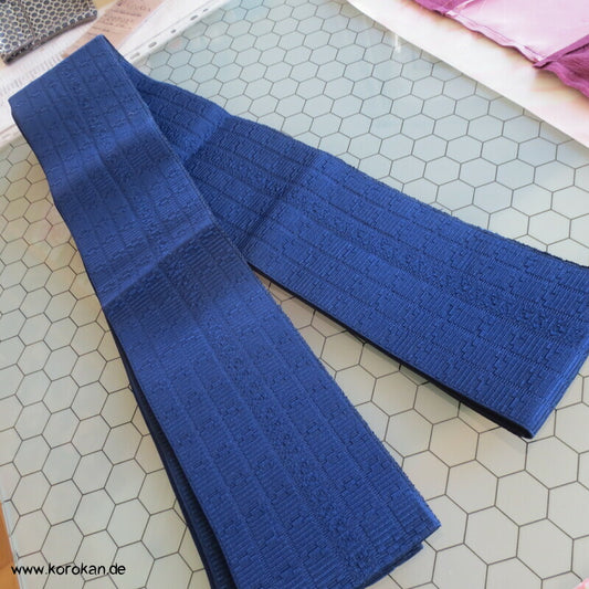Kaku Seiden Obi Kimono Gürtel blauer Strukturrips