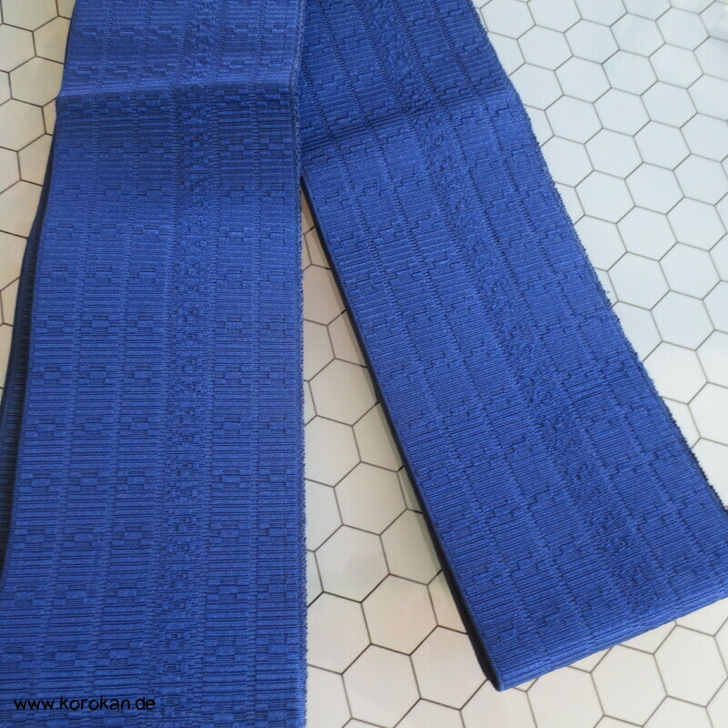 Kaku Seiden Obi Kimono Gürtel blauer Strukturrips