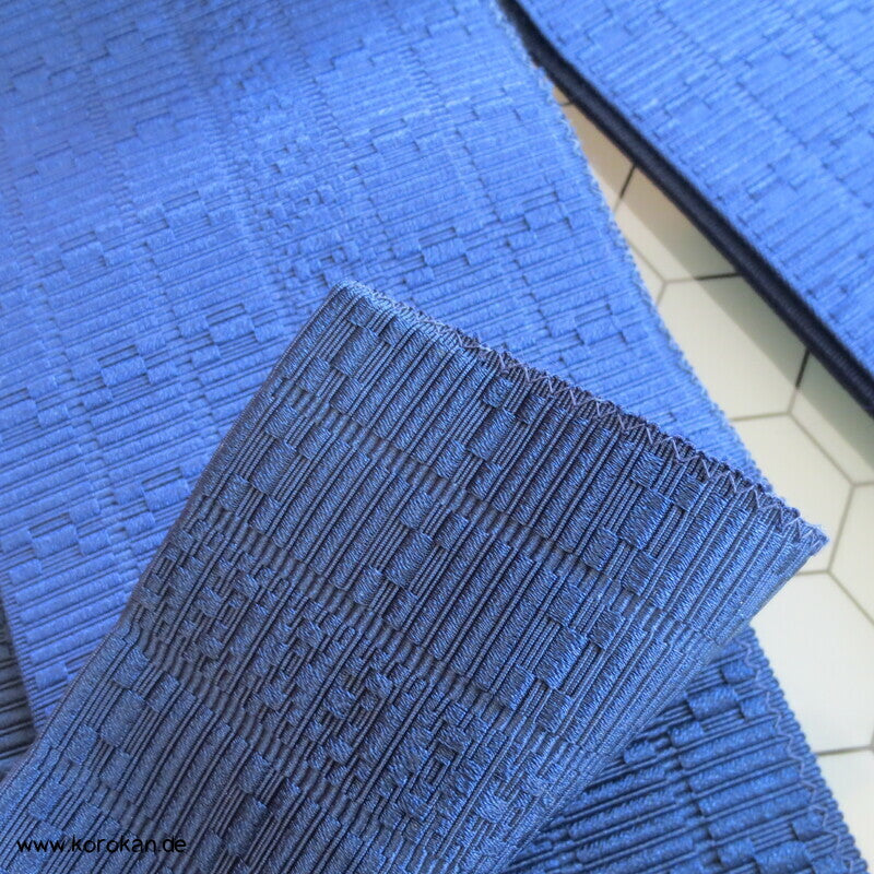 Kaku Seiden Obi Kimono Gürtel blauer Strukturrips