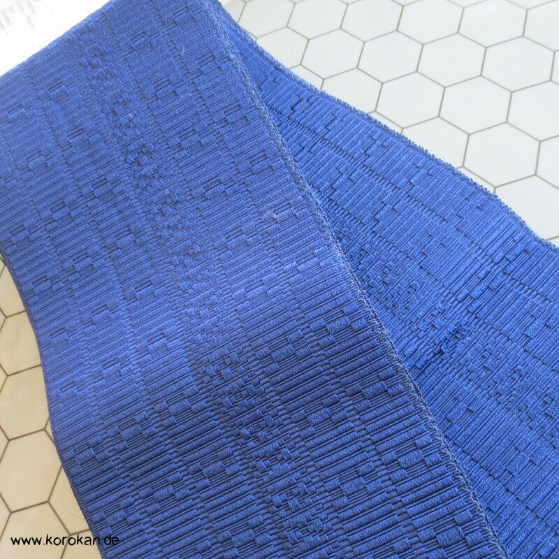 Kaku Seiden Obi Kimono Gürtel blauer Strukturrips