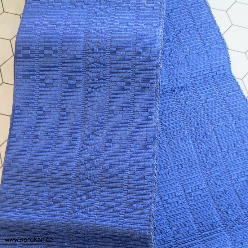 Kaku Seiden Obi Kimono Gürtel blauer Strukturrips