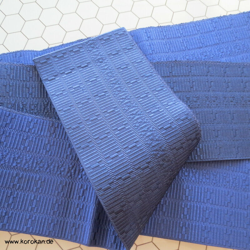 Kaku Seiden Obi Kimono Gürtel blauer Strukturrips