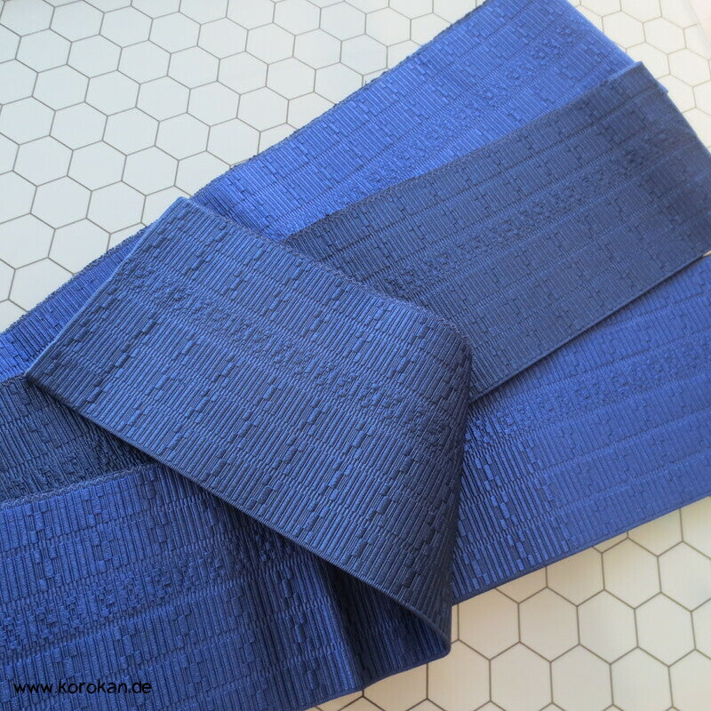 Kaku Seiden Obi Kimono Gürtel blauer Strukturrips
