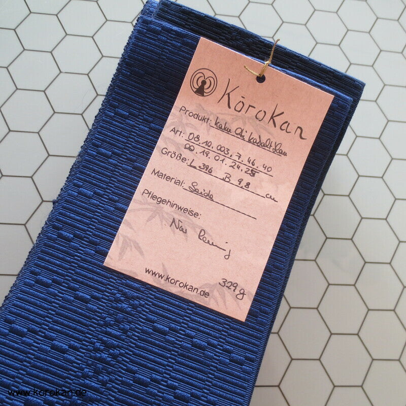 Kaku Seiden Obi Kimono Gürtel blauer Strukturrips