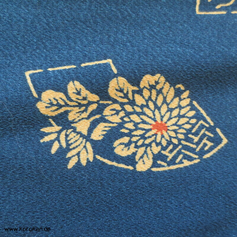 Musterfächer auf petrol Chirimen Kimono Seiden Crepe