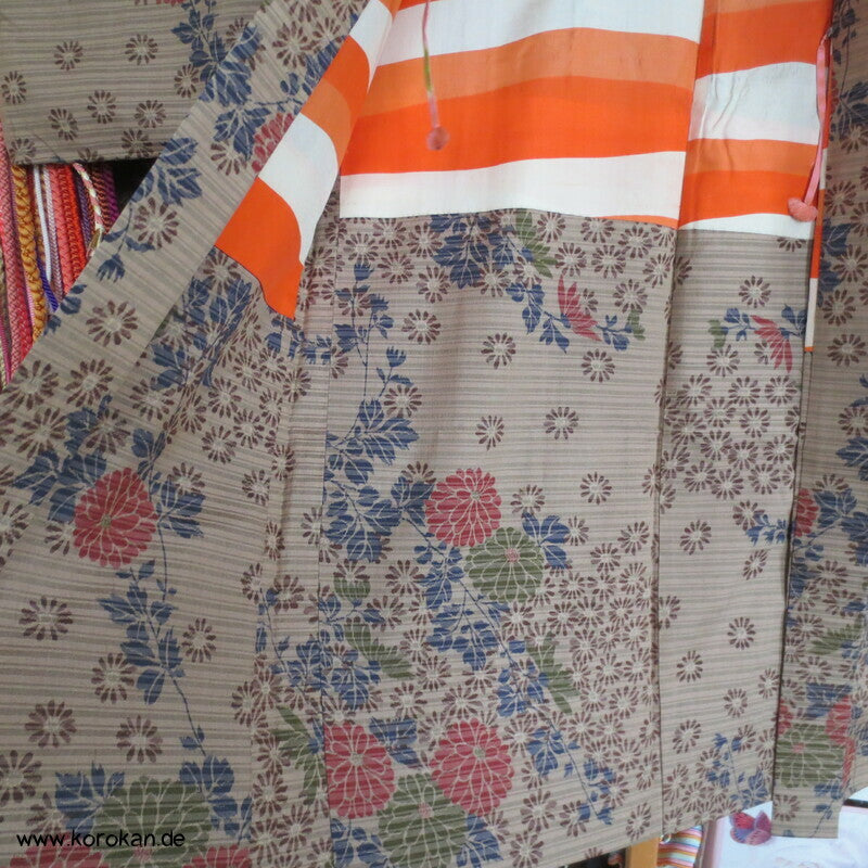 Chrysanthemen Haori Kimonojacke , Meisen Seide, Himo