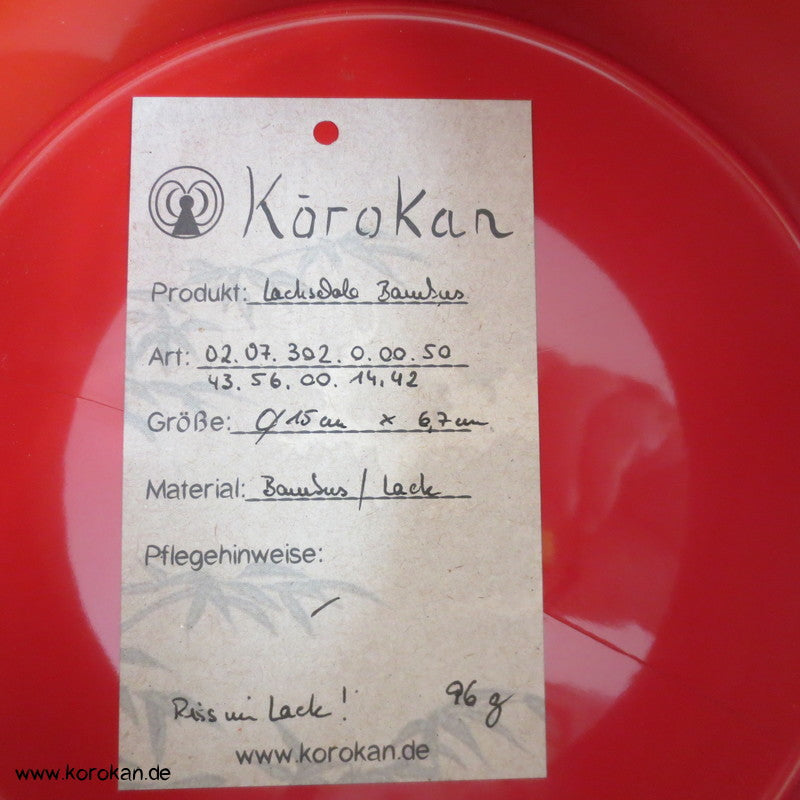 kleine Holz - Bambusschale mit roter Lackinnenseite