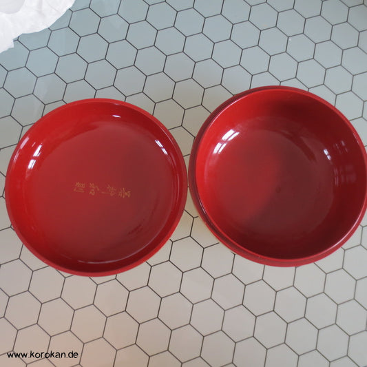 blattvergoldete Holzschale - innen roter Lack - Schmetterlinge