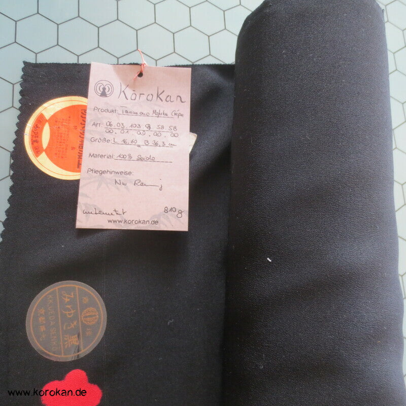 schwarzer Seidencrepe Tanmono für Mofuku Kimono, mit Etiketten