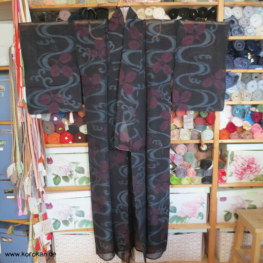 Japan Art Deco Nandina am Fluss Hitoe Kimono, steifes Sha Seidengewebe