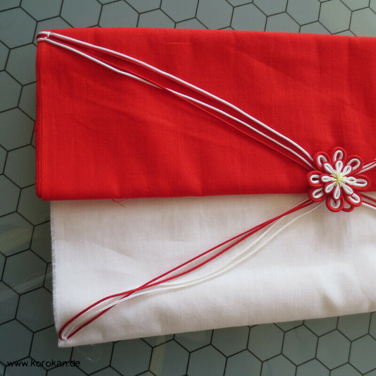 rotes und weißes Batist Baumwollfutter für Kimono, Kanzashiblüte
