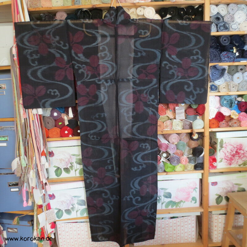 Japan Art Deco Nandina am Fluss Hitoe Kimono, steifes Sha Seidengewebe