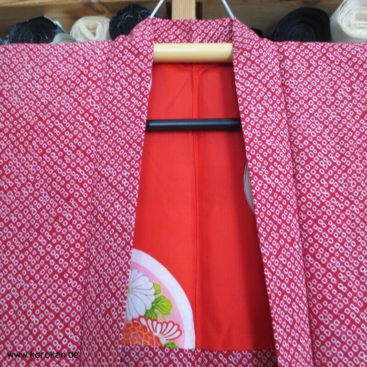 Himbeersorbetroter Full Shibori Seiden Haori