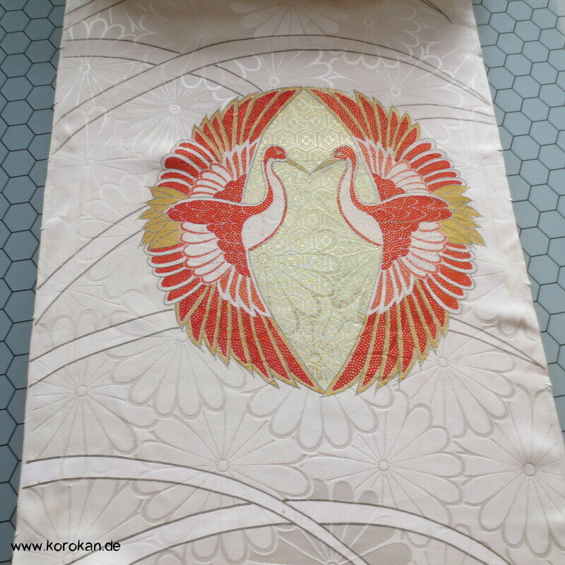 Araihari Furisode Kranich Seidendamast mit Stickerei
