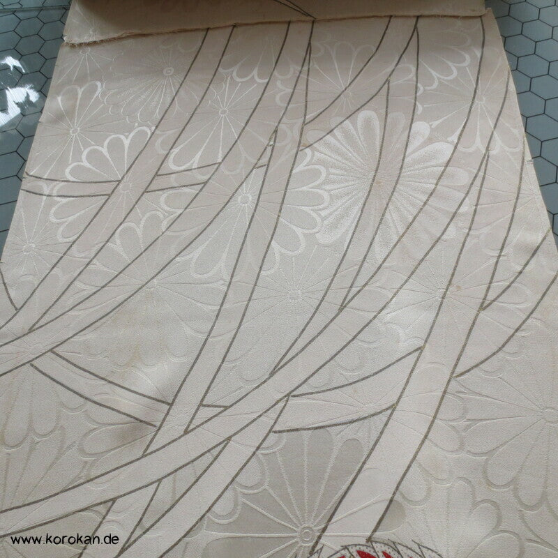 Araihari Furisode Kranich Seidendamast mit Stickerei