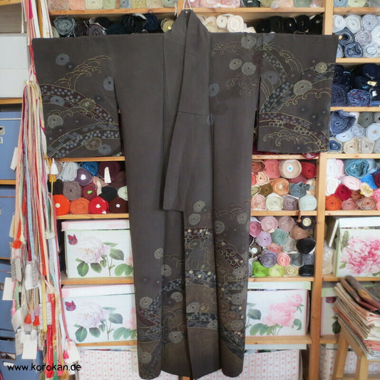 japanisch überfärbter antiker Homongi Seidencrepe Kimono