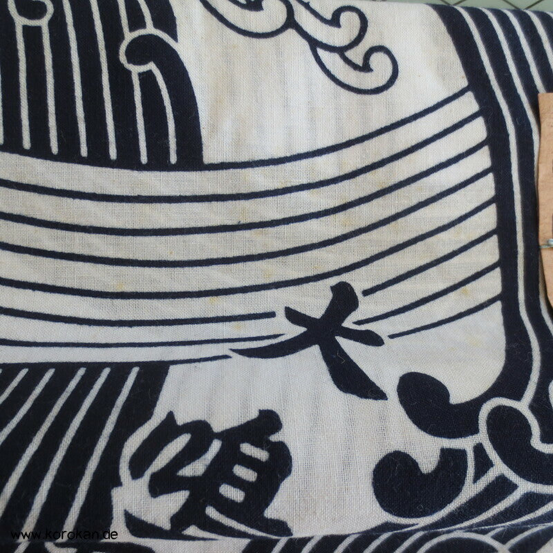 Wellen und Kanji originalgehefteter japanischer Yukata Kimono Baumwoll Stoff