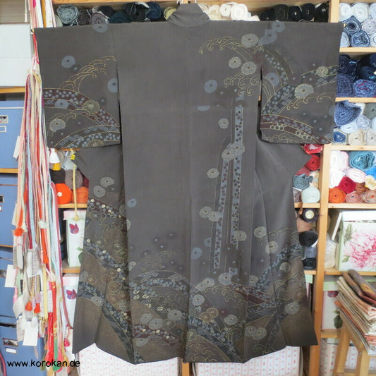 japanisch überfärbter antiker Homongi Seidencrepe Kimono