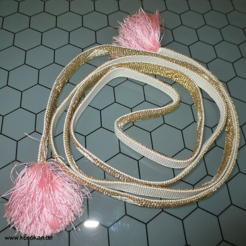 weiß gold mit rosa Troddeln Obijime, Seide / Lurex