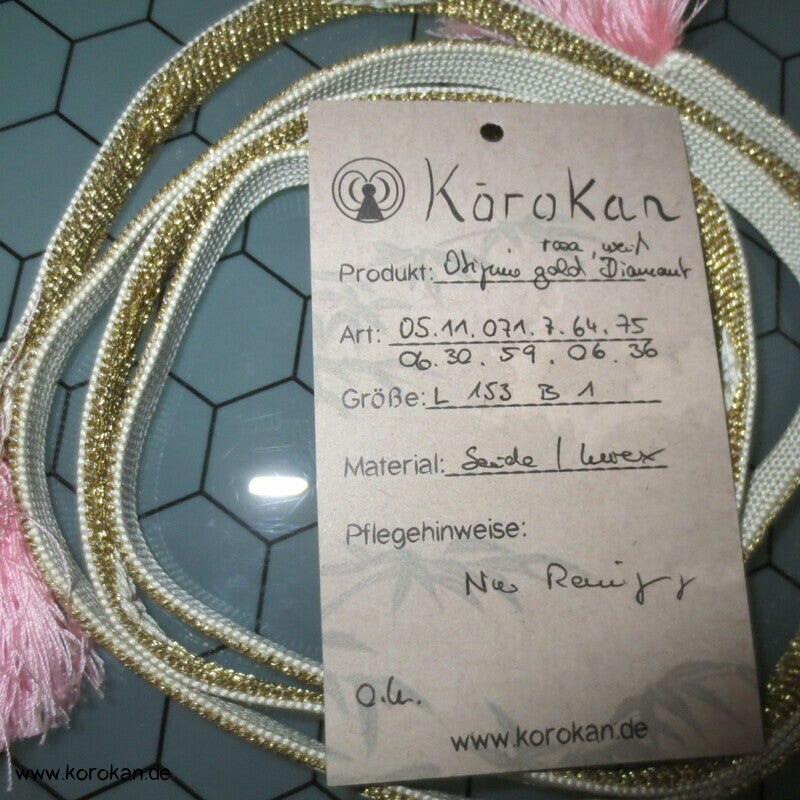 weiß gold mit rosa Troddeln Obijime, Seide / Lurex