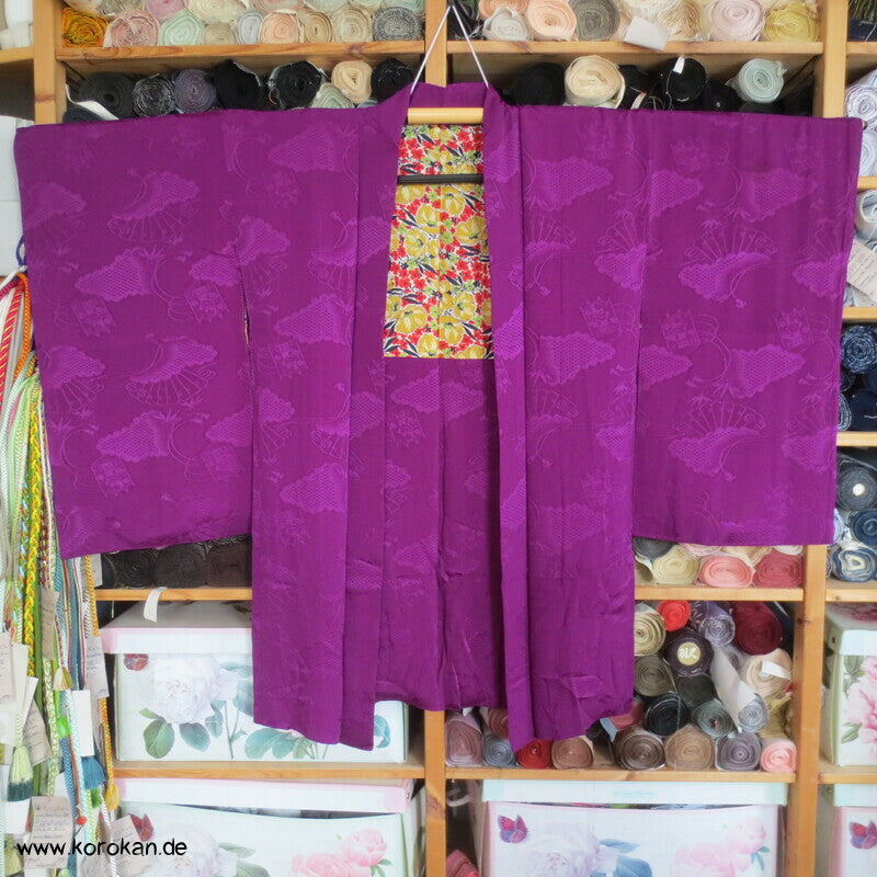 pflaumenlila Iromuji Fächer Rinzu Seidendamast Haori