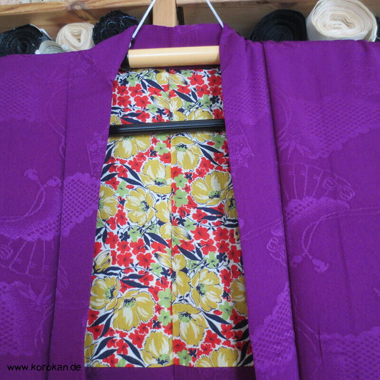 pflaumenlila Iromuji Fächer Rinzu Seidendamast Haori