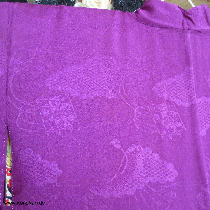 pflaumenlila Iromuji Fächer Rinzu Seidendamast Haori