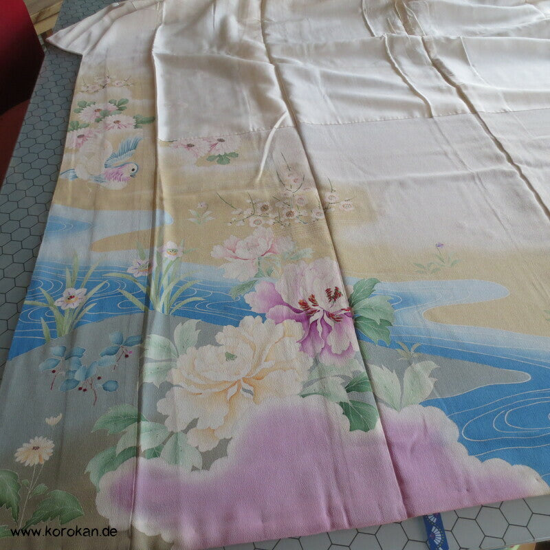 Furisode ? Nakagi? antiker Kimono, leicht mit Mandarinenten