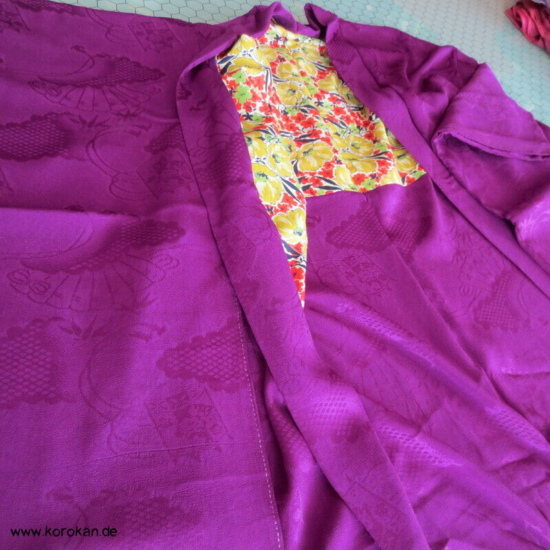 pflaumenlila Iromuji Fächer Rinzu Seidendamast Haori