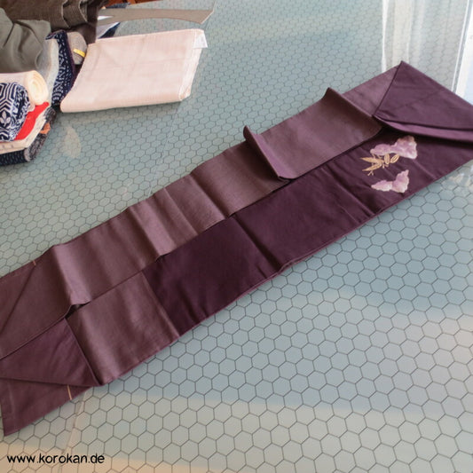 Berge und Bambus Nagoya Seiden Obi - aubergine Rips