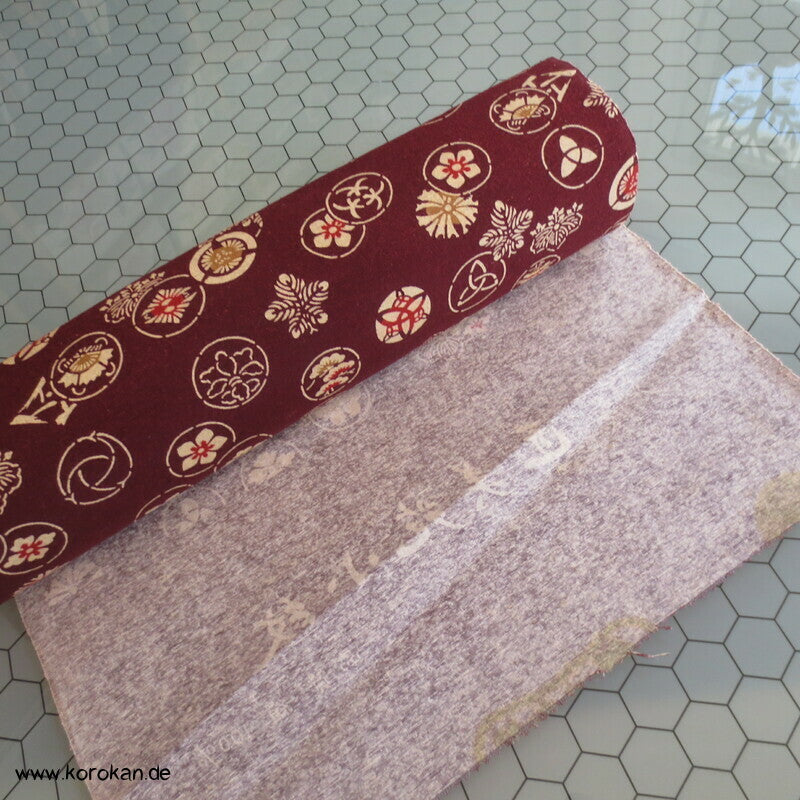 Mon Druck grobgewebte Tsumugi Seide, kastanienbraun