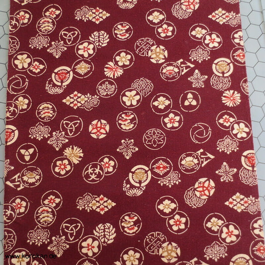 Mon Druck grobgewebte Tsumugi Seide, kastanienbraun